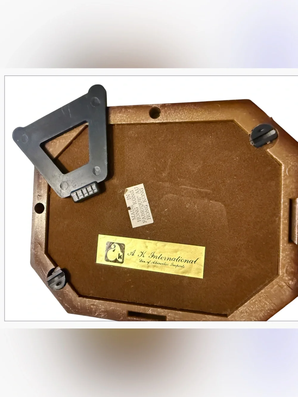 vintage octagonal wood-finish photo frame features a classic portrait insert and